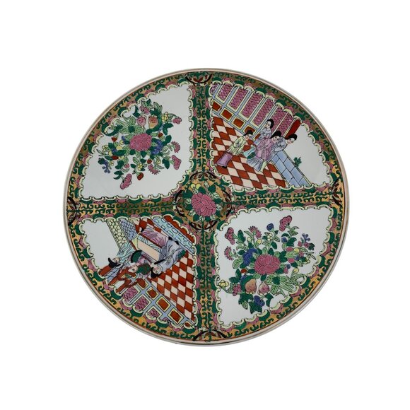 Vintage Decorative 12" Chinese Plate Hand-Painted Floral & Cultural Scenes - Picture 1 of 8